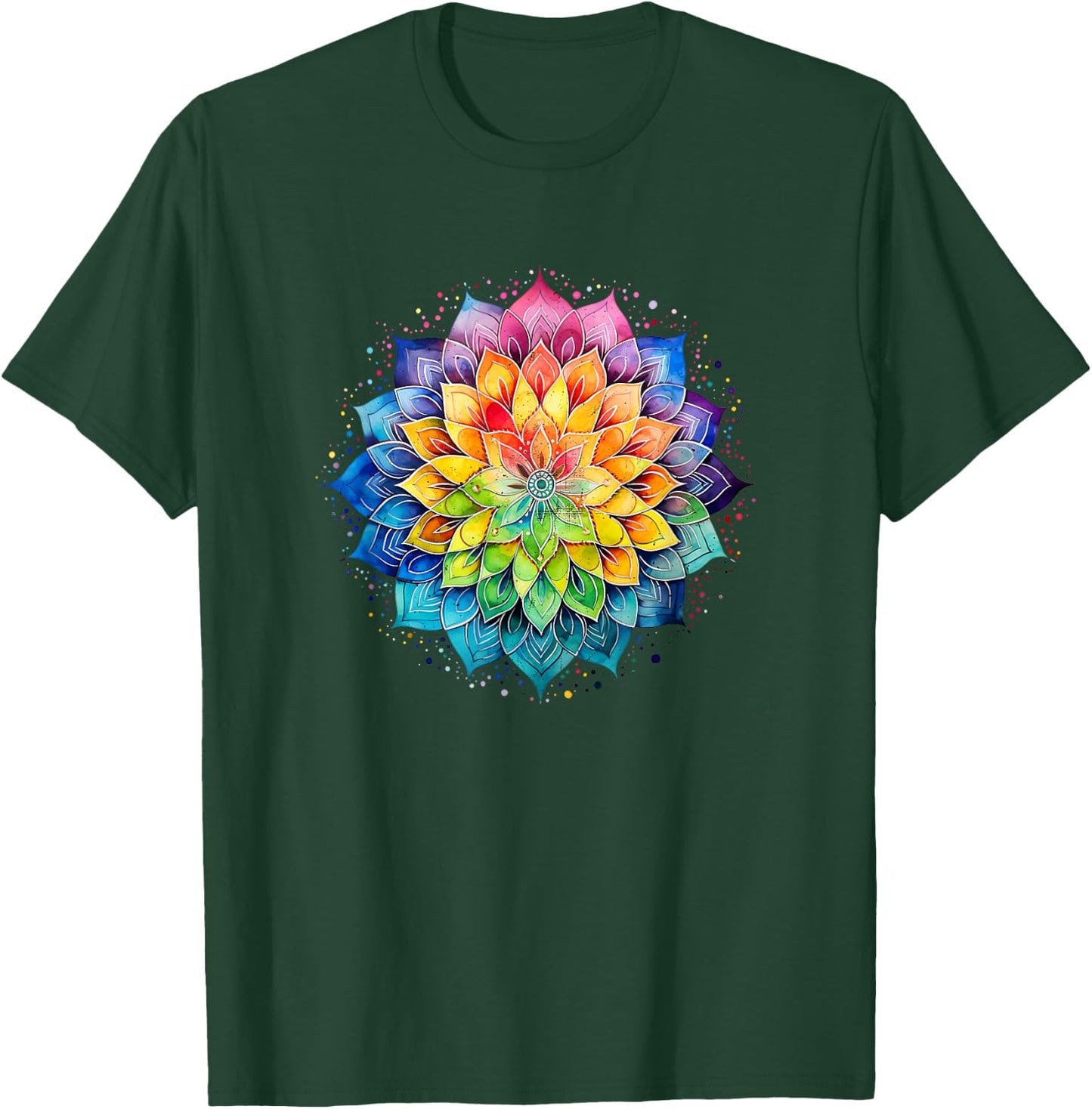 Lotus Flower Rainbow Mandala Yoga Meditation Mindfulness , black T-Shirt - T-Shirt | Forest