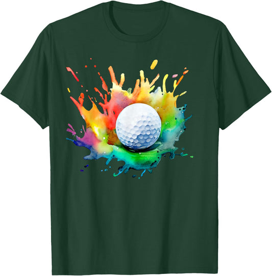 Golf Ball Watercolor Golfer Golfing Splash Graphic Artsy T-Shirt - T-Shirt | Forest