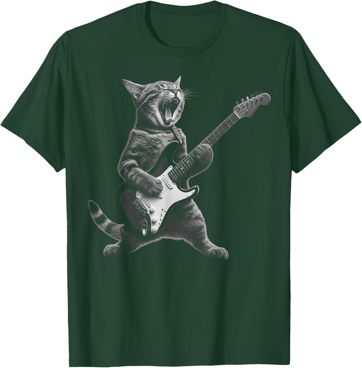 Funny Cat Playing Guitar Rock and Roll Gifts Men Women Kid T-Shirt - T-Shirt | Forest