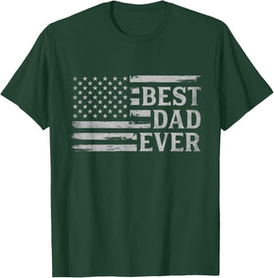 Best Dad Ever Grey Vintage USA Flag Father's Day T-Shirt - T-Shirt | Forest