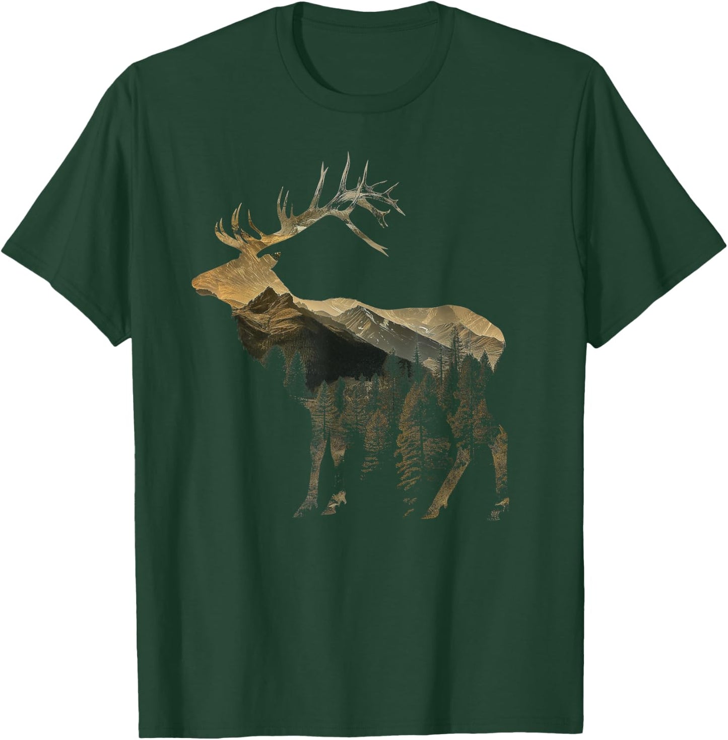 Elk Hunter Hunting Nature Lover Mountains Hiking T-Shirt - T-Shirt | Forest
