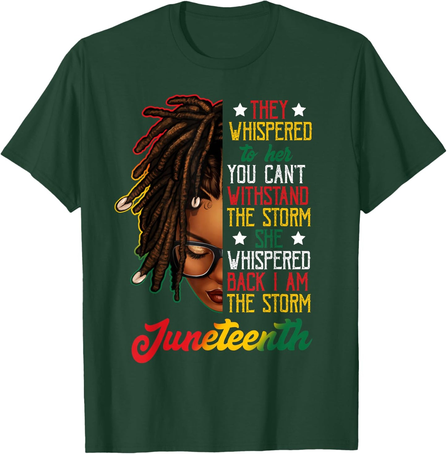 Juneteenth Black Women Dreadlocks Loc'd Hair Messy Bun T-Shirt - T-Shirt | Forest