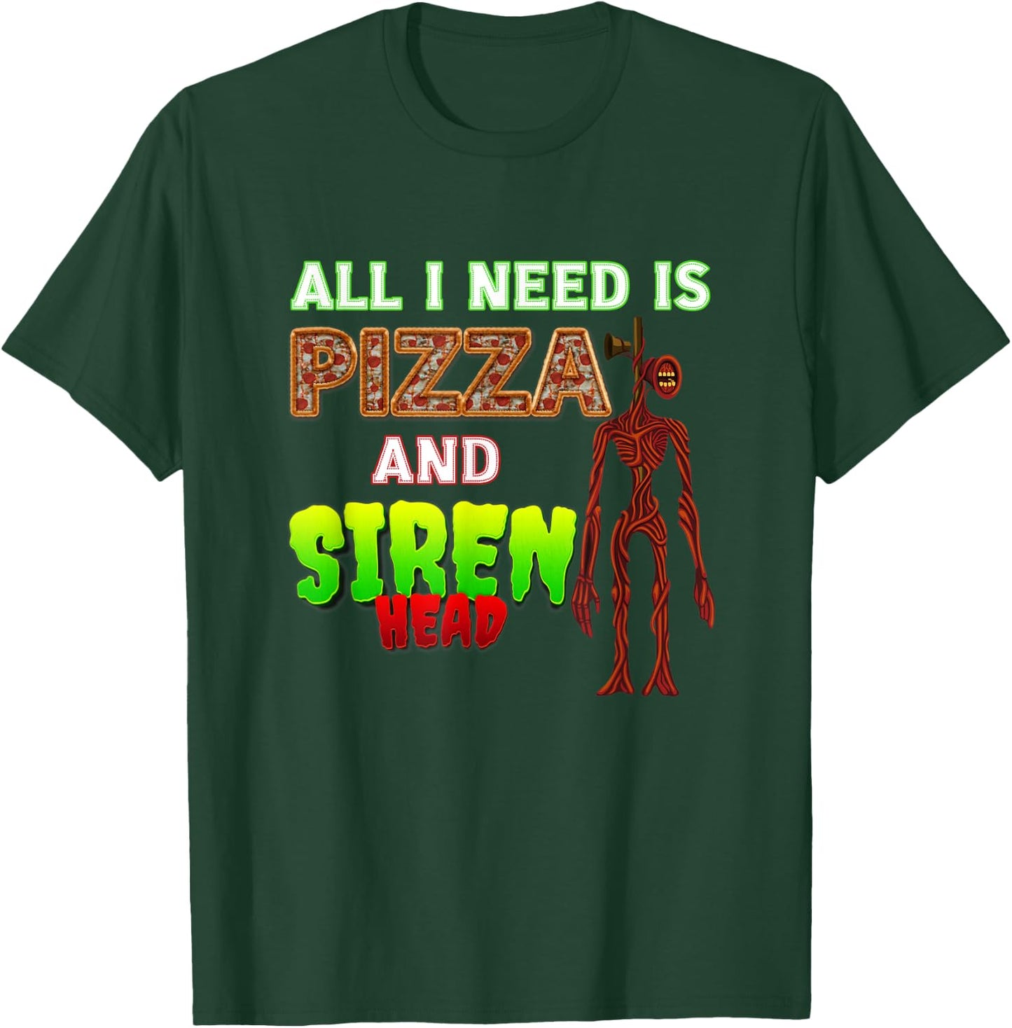 Scary Love Siren Head and Pizza T-Shirt - T-Shirt | Forest