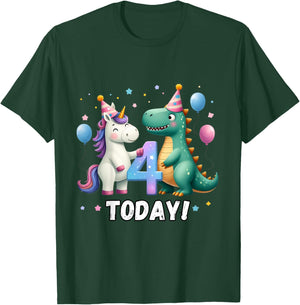 Kids Twin 4th Birthday Top for Twins Unicorn Dinosaur Girl Boy 4 T-Shirt - T-Shirt | Forest