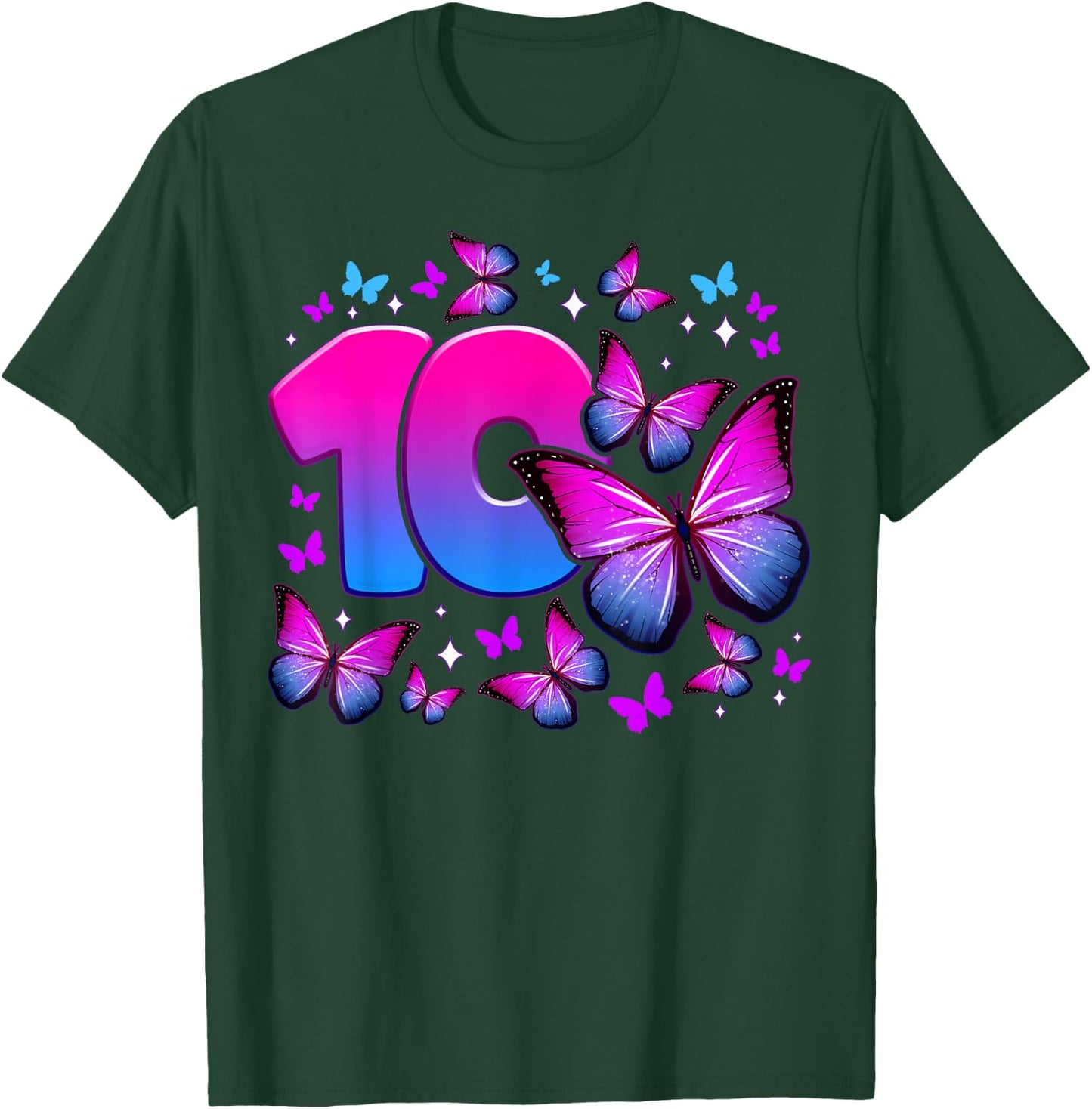 Birthday Girl 10 Years Old Butterfly Number 10 T-Shirt - T-Shirt | Forest