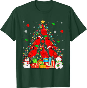 Group Santa Reindeer Elf Cardinal Birds As Xmas Tree Snowmen T-Shirt - T-Shirt | Forest