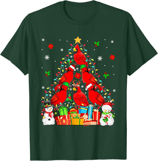 Group Santa Reindeer Elf Cardinal Birds As Xmas Tree Snowmen T-Shirt - T-Shirt | Forest