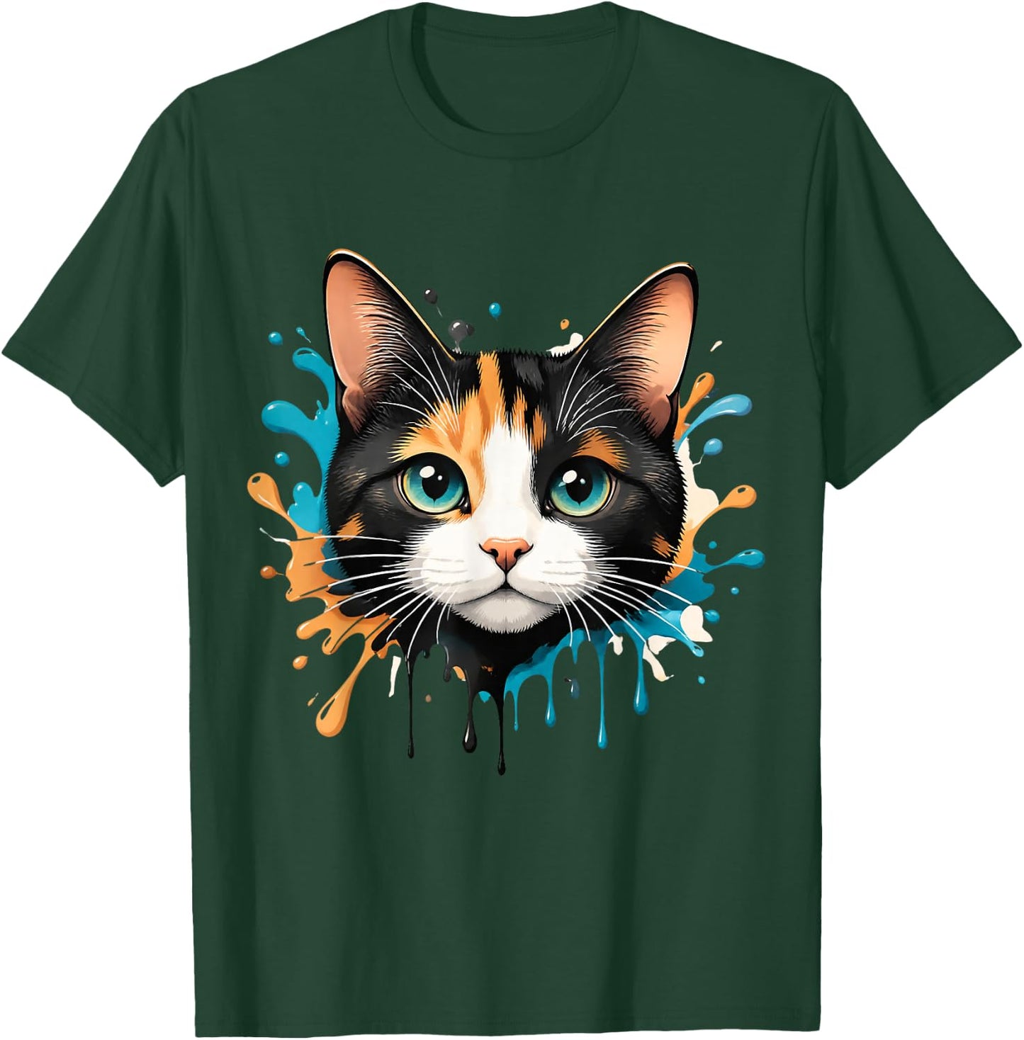 Motif Visage de Chat Splash Drip Pet Lover Kitten Parent Style Mignon T-Shirt - T-Shirt | Forest