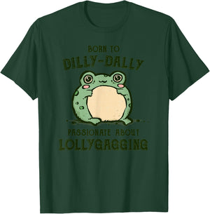 Vintage Born To Dilly Dally Funny Retro Meme Frog T-Shirt - T-Shirt | Forest