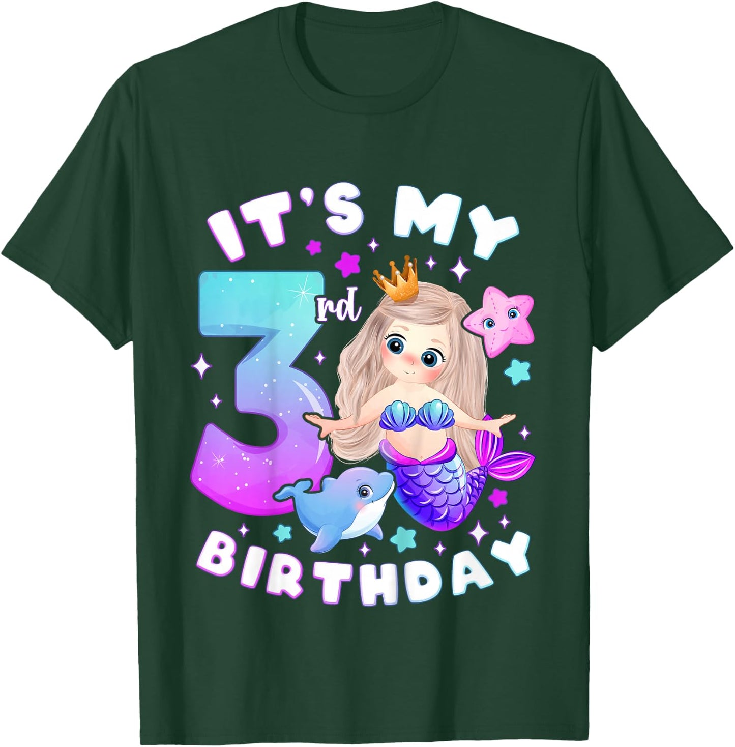 3rd Birthday Girl 3 Years Mermaid Number 3 T-Shirt - T-Shirt | Forest