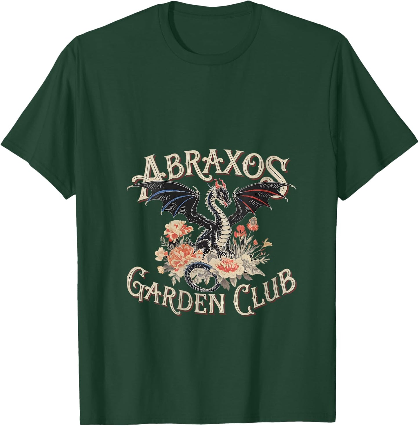 Abraxos Garden Club Dragon Vintage Fantasy Floral Design V-Neck T-Shirt - T-Shirt | Forest