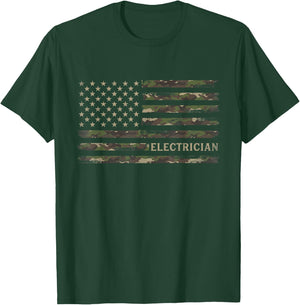 Camo Electrician Camourflage USA Flag Fathers Day T-Shirt - T-Shirt | Forest