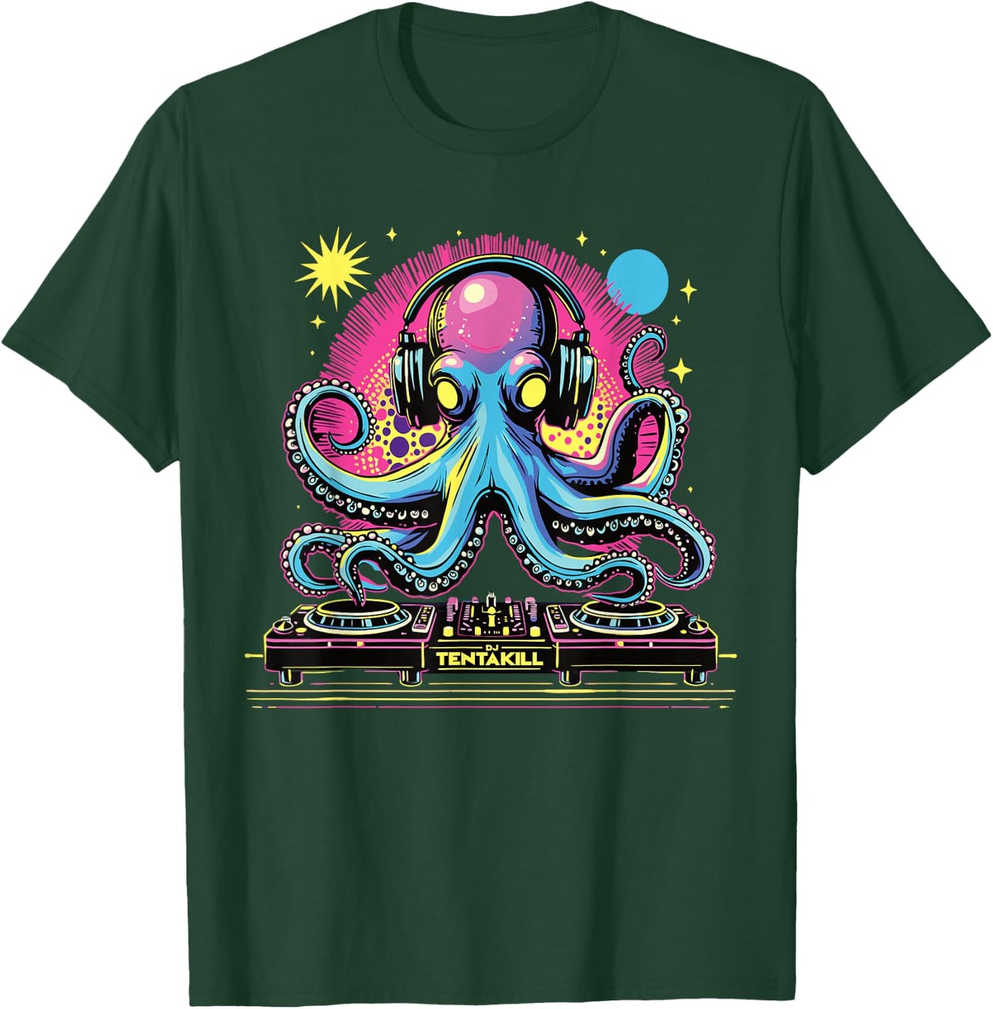 Trippy Octopus Alien Dj Funny EDM Festival Rave Cute Party T-Shirt - T-Shirt | Forest
