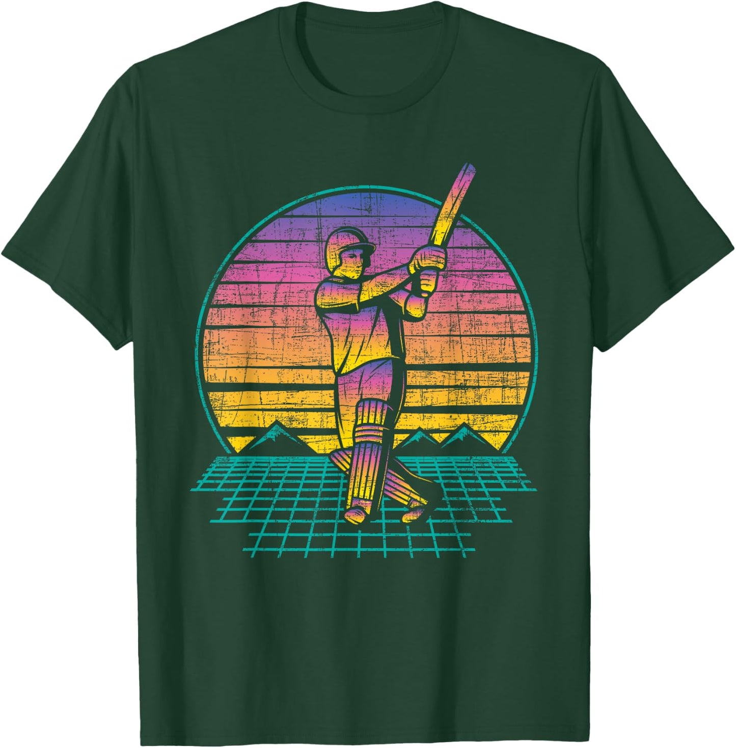 Retro Vintage Cricket Player - 80s Cricketer Batsman Batting T-Shirt - T-Shirt | Forest
