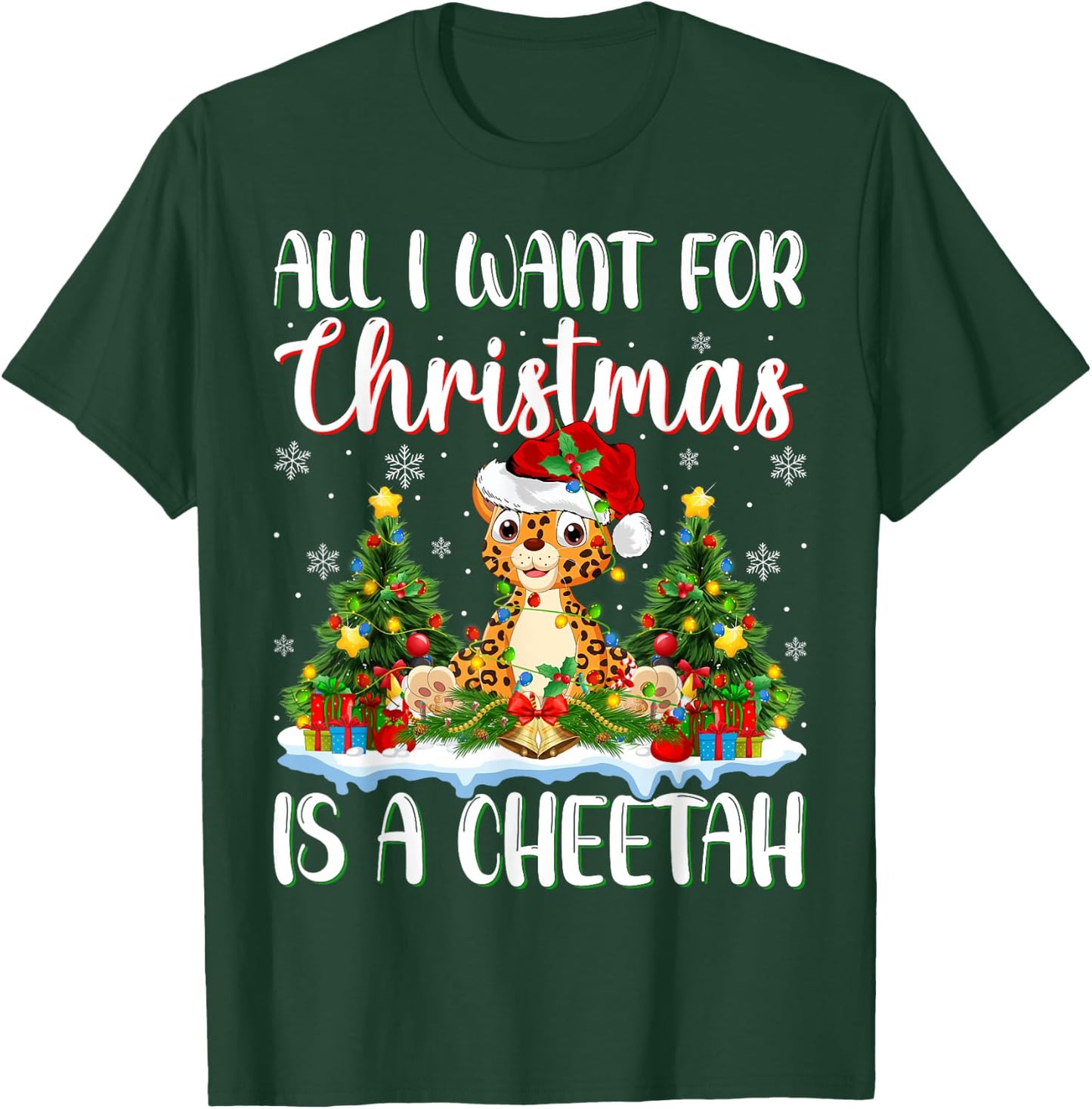 I Want For Christmas Is A Cheetah Xmas Tree Lights T-Shirt - T-Shirt | Forest
