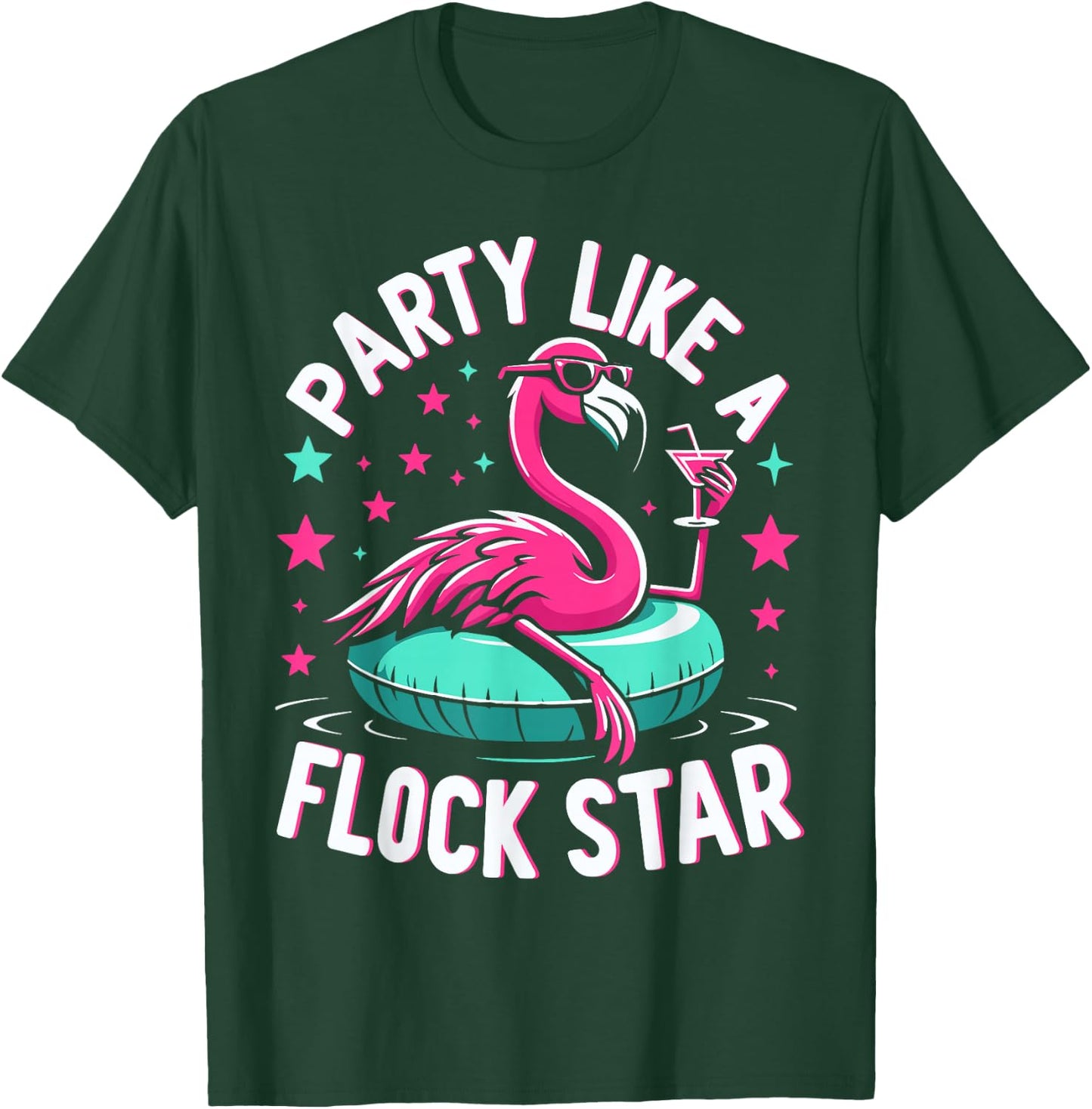 Party Like A Flock Star Funny Pink Flamingo Summer Lover T-Shirt - T-Shirt | Forest