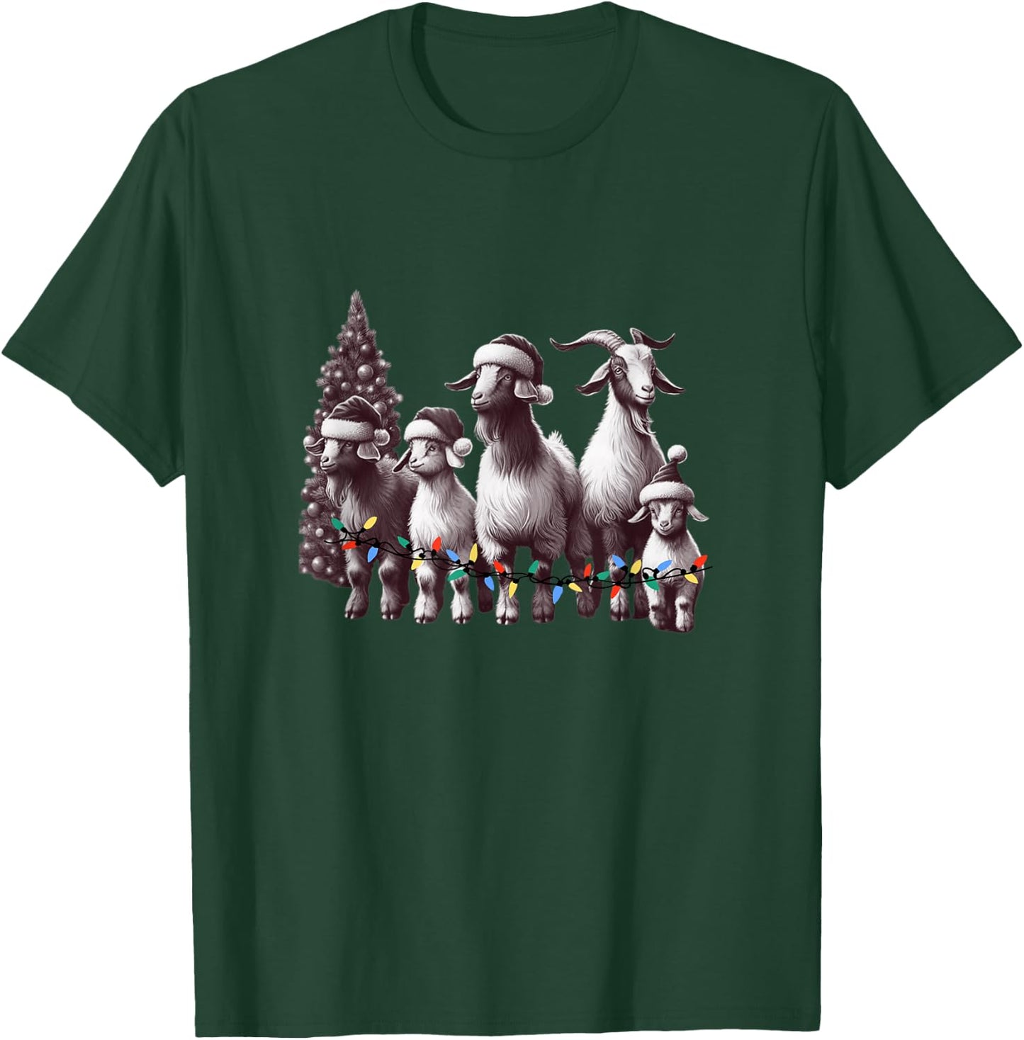 Christmas Goat with Santa Hat Goats Christmas Farmer T-Shirt - T-Shirt | Forest