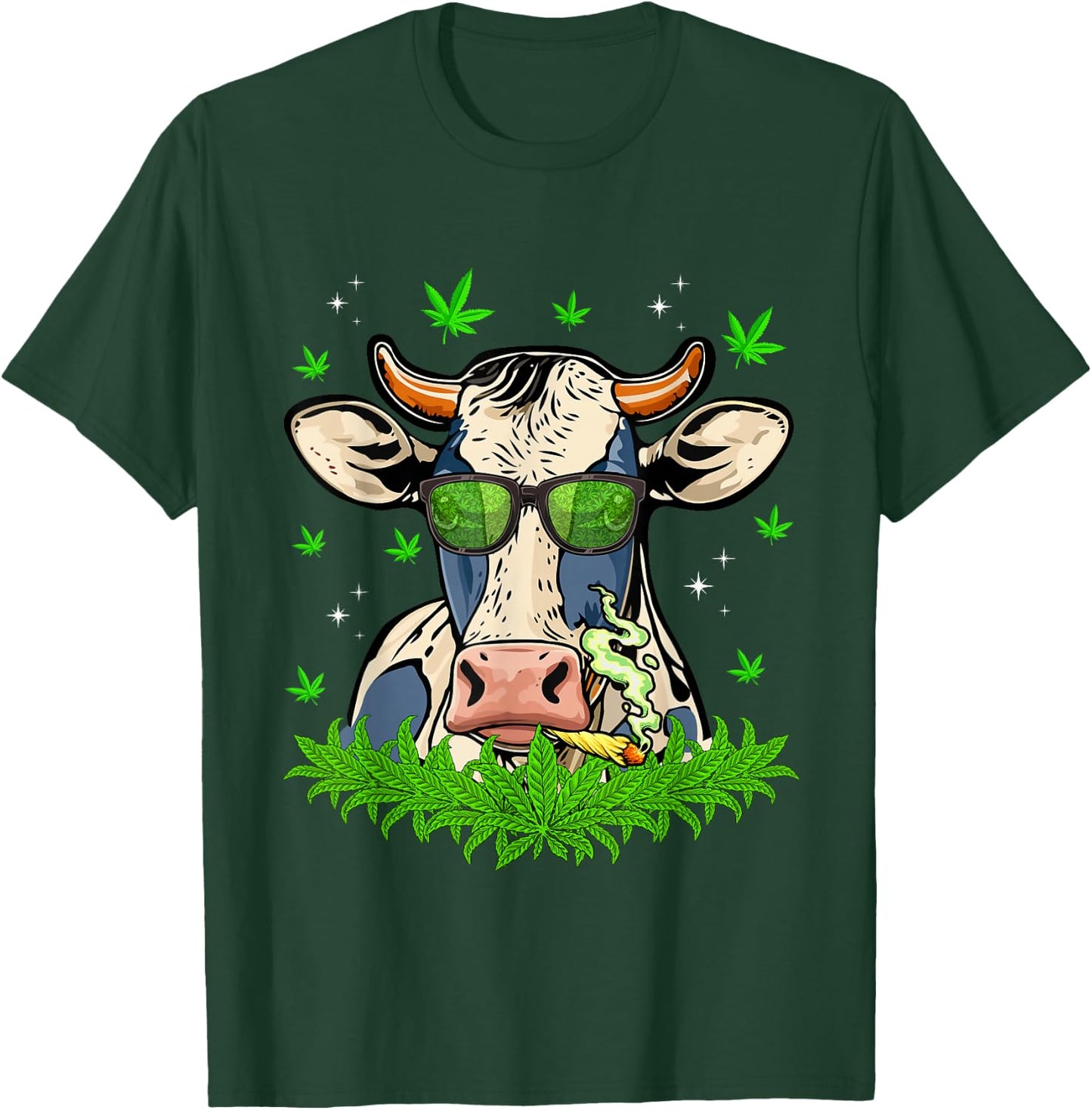 Funny Cow Smoking Weed Sunflower Animals Farming Dad Papa T-Shirt - T-Shirt | Forest