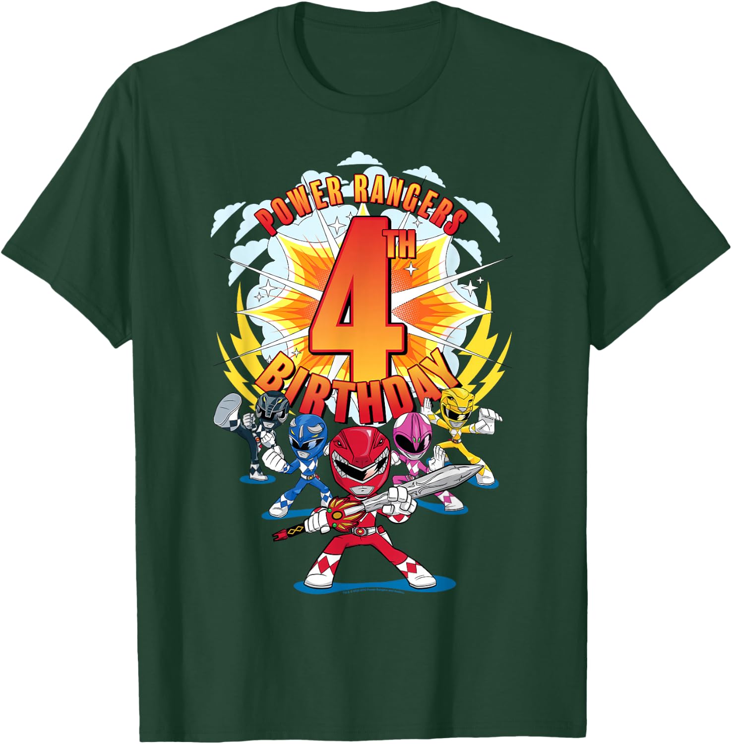Power Rangers Awesome 4th Birthday Mini Action Shot T-Shirt - T-Shirt | Forest