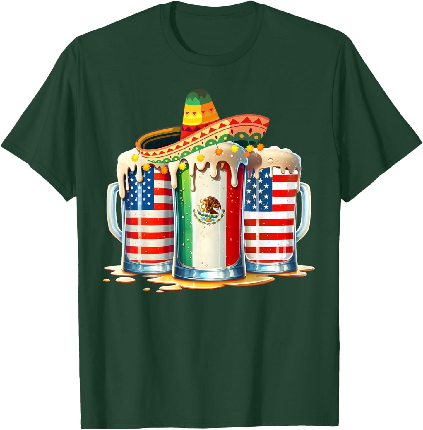 Cinco de Mayo Beer Mexican USA Flag Drinking Party Men Women T-Shirt - T-Shirt | Forest