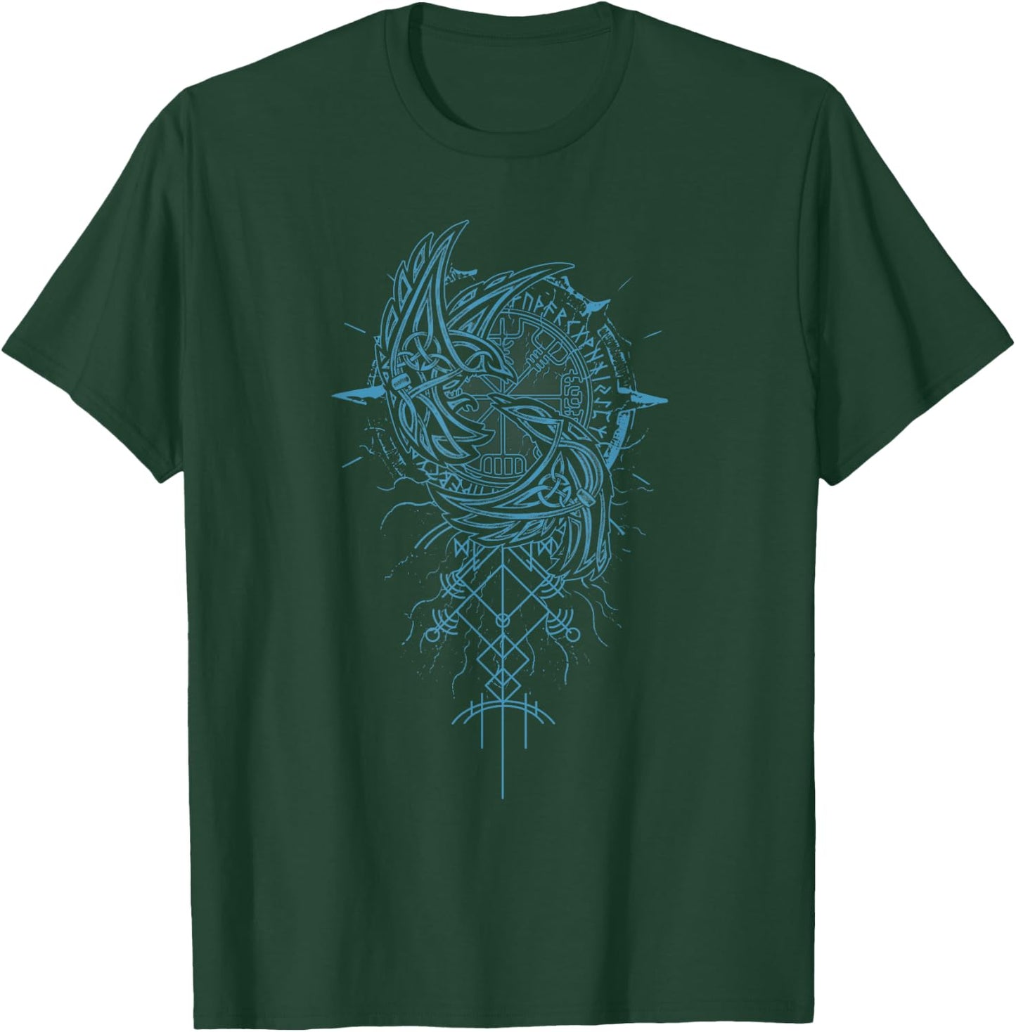 Walhalla Raven Odins Runes Nordic Compass Viking T-Shirt - T-Shirt | Forest