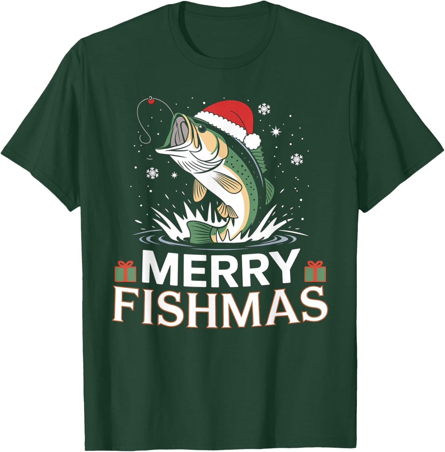 Merry Fishmas, Funny Fishing Design for Christmas , Black, S T-Shirt - T-Shirt | Forest