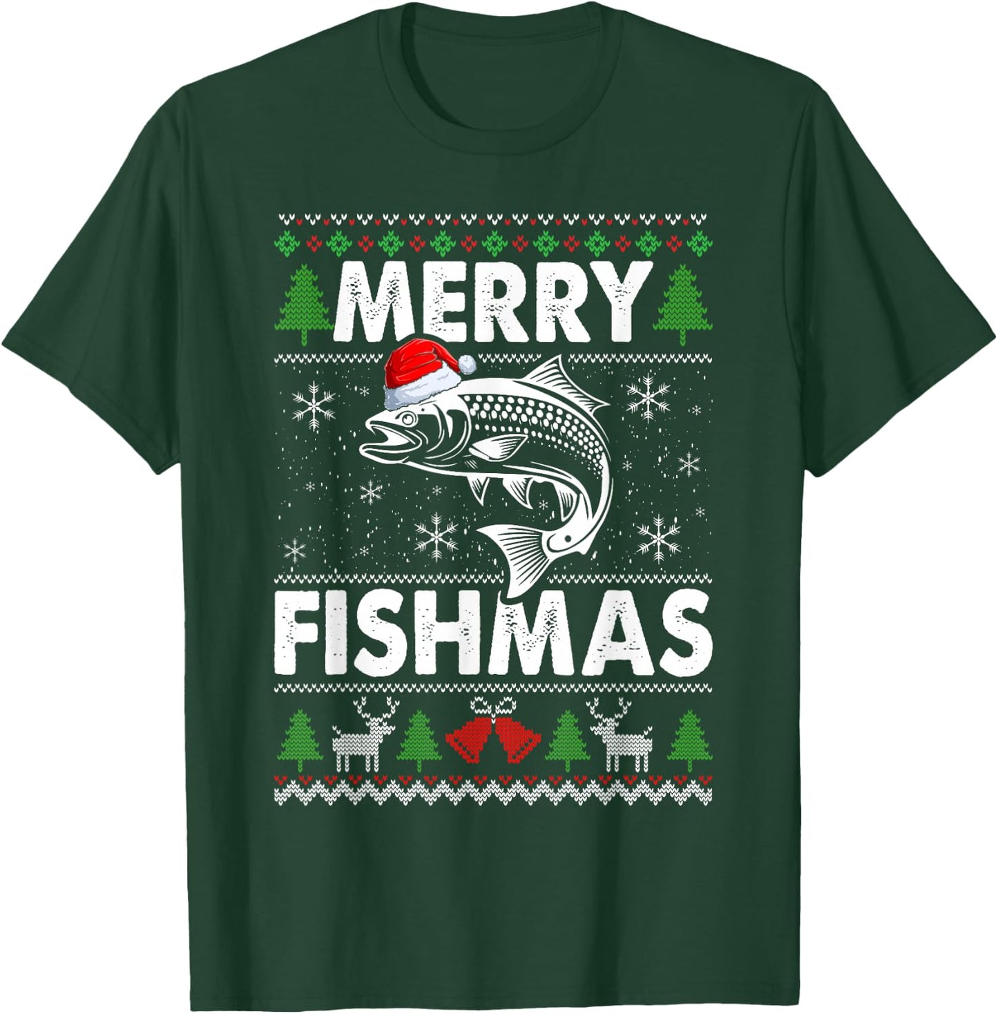 Merry Fishmas Fisherman Fishing Ugly Christmas T-Shirt - T-Shirt | Forest