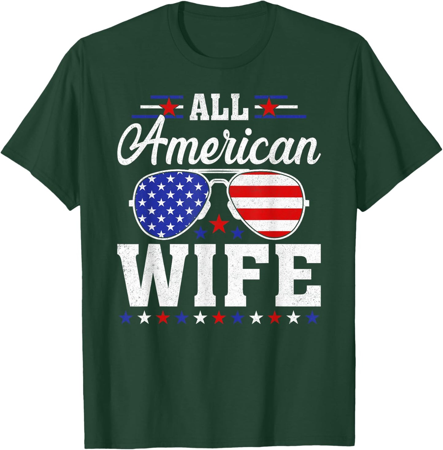 USA Flag 4th of July Matching Family All American Wife T-Shirt - T-Shirt | Forest