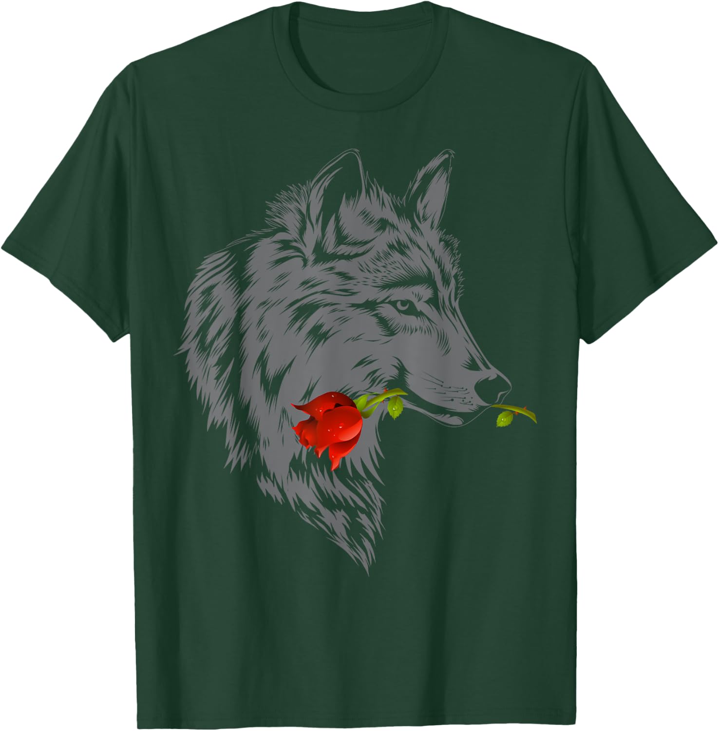 Wolf Rose | Cute Valentine Gray Wolf Gift T-Shirt - T-Shirt | Forest