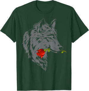 Wolf Rose | Cute Valentine Gray Wolf Gift T-Shirt - T-Shirt | Forest