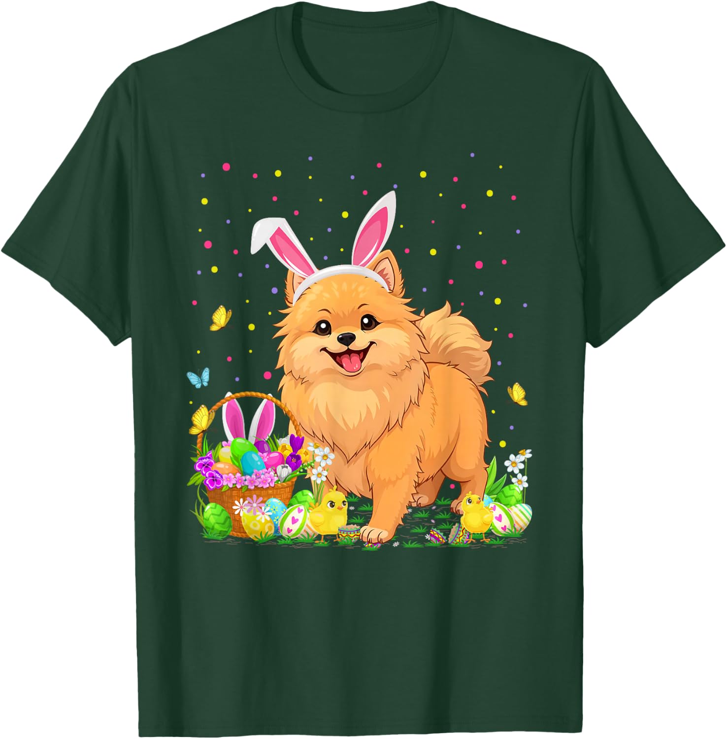 Pomeranian Dog Easter Egg Hunt Bunny Ear Pomeranian Easter T-Shirt - T-Shirt | Forest