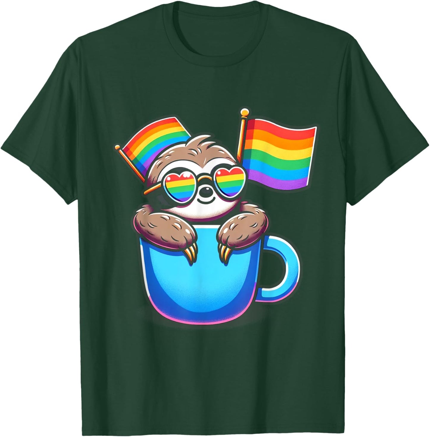 Cute Sloth with Pride Flags LGBTQ+ Support cute Animal T-Shirt - T-Shirt | Forest