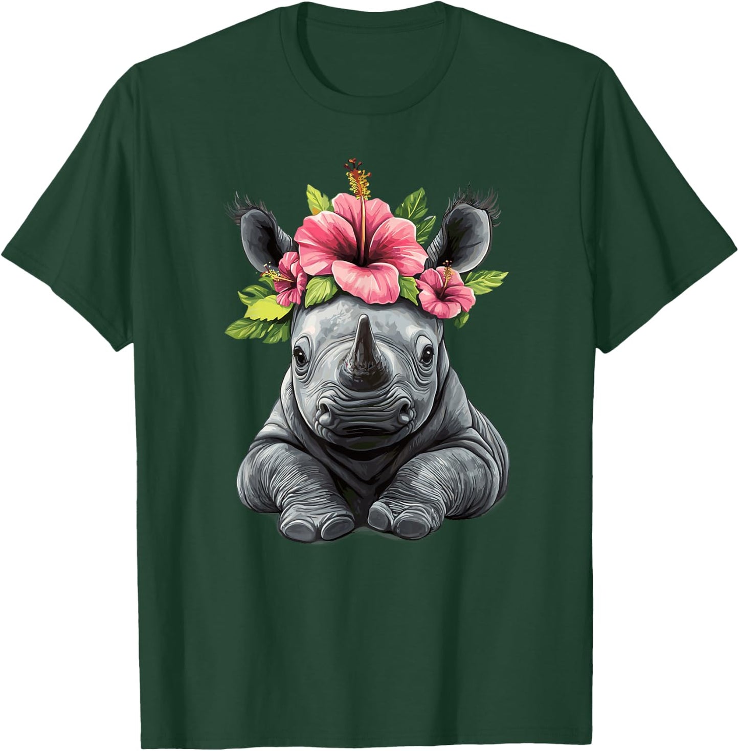 Adorable Baby Rhino With Flower Crown T-Shirt - T-Shirt | Forest