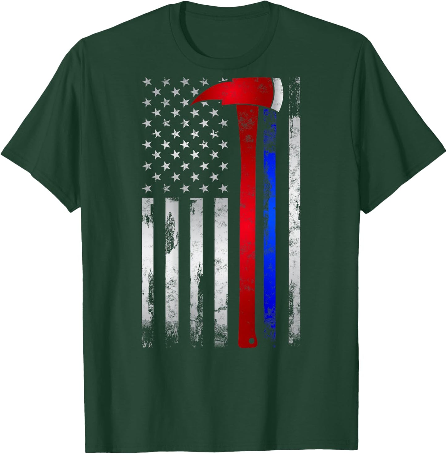 Thin Red Blue line American Flag Axe Gift Firefighter Police T-Shirt - T-Shirt | Forest