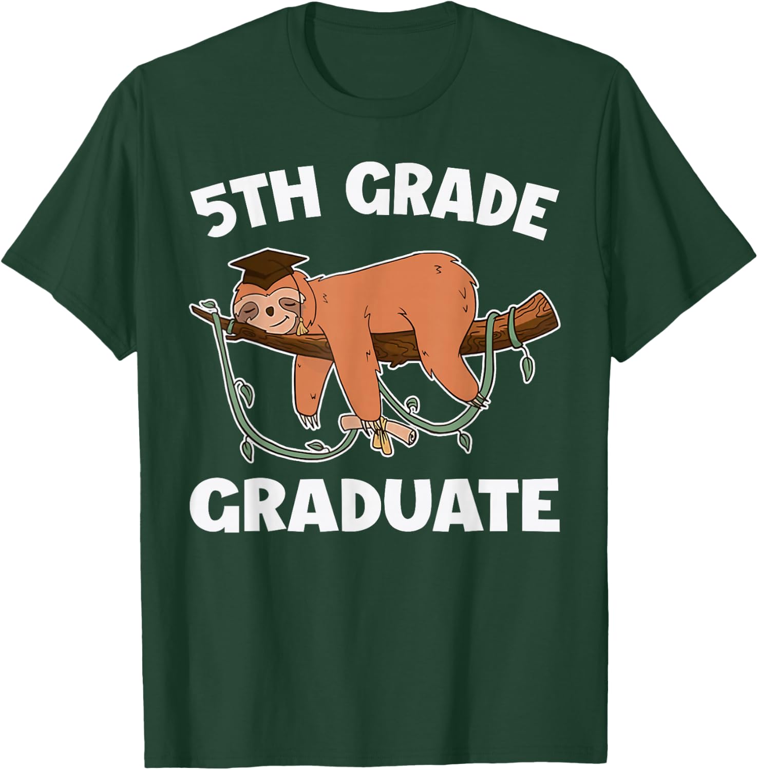 5th Grade Graduate Sloth Graduation Cap Sleeping T-Shirt - T-Shirt | Forest
