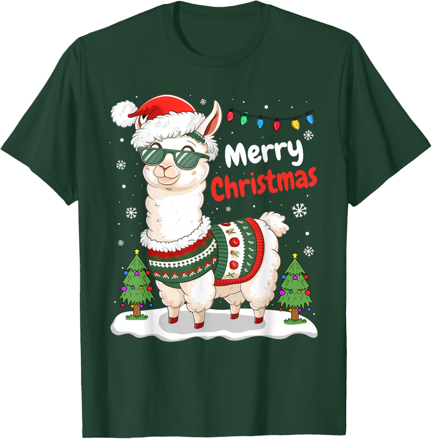 Merry Christmas Cute Llama Lover Funny Xmas Family Pajamas T-Shirt - T-Shirt | Forest