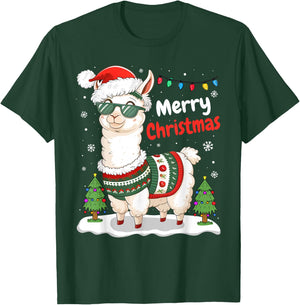 Merry Christmas Cute Llama Lover Funny Xmas Family Pajamas T-Shirt - T-Shirt | Forest