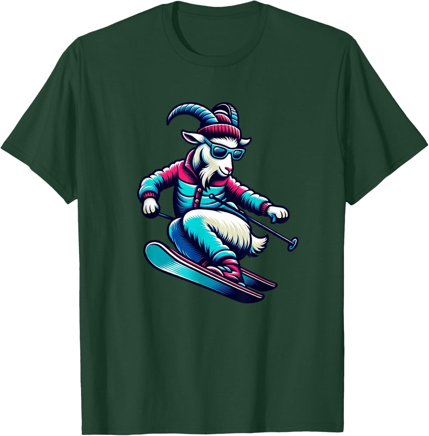 Funny Goat Skiing Downhill Winter Sports Design T-Shirt - T-Shirt | Forest