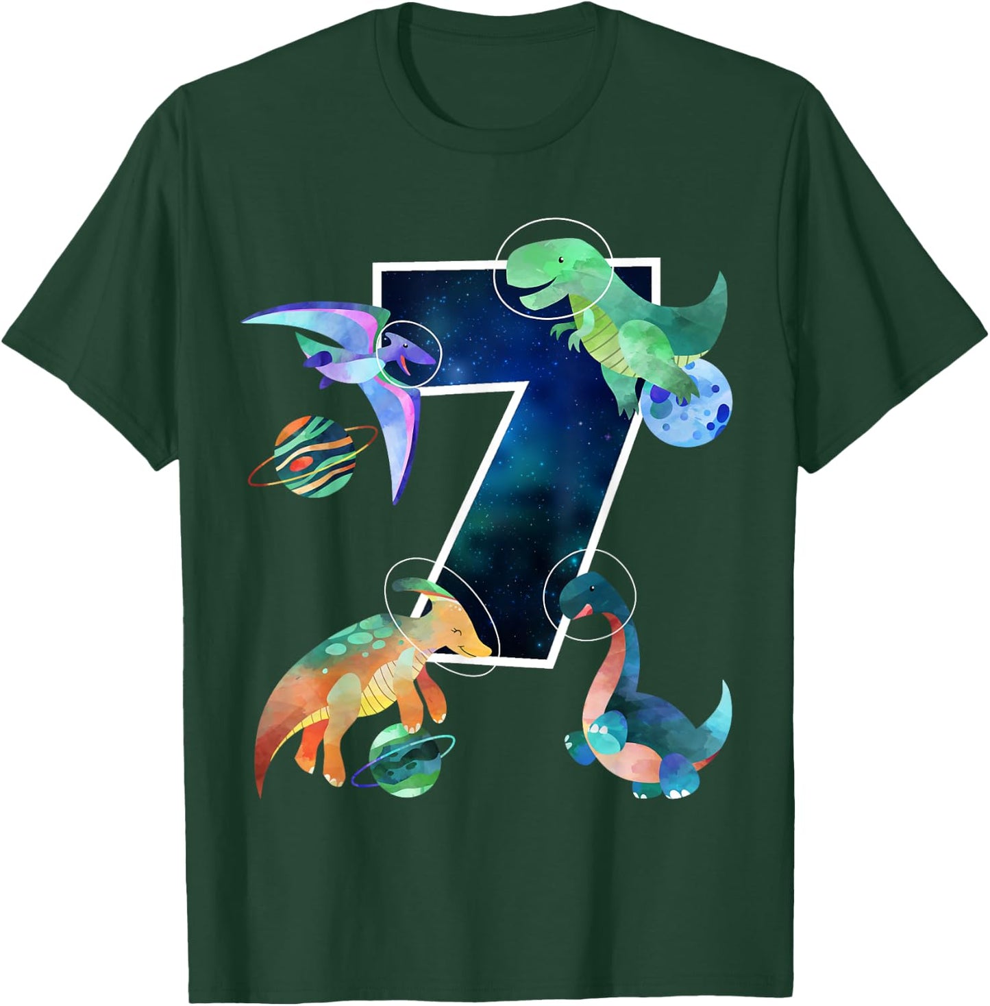 Kids Astronaut Outer Space Dinosaurs 7th Birthday Boy Gift T-Shirt - T-Shirt | Forest