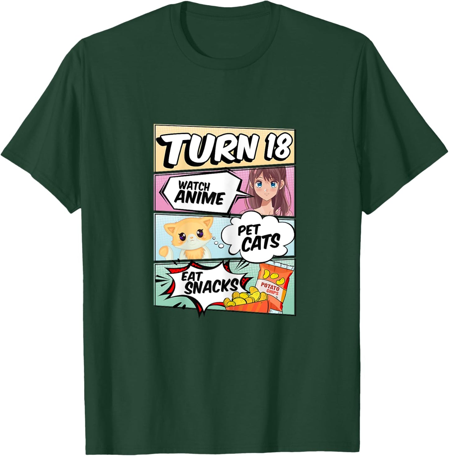 18th Birthday Anime Girl turns 18 pet cats watch anime T-Shirt - T-Shirt | Forest