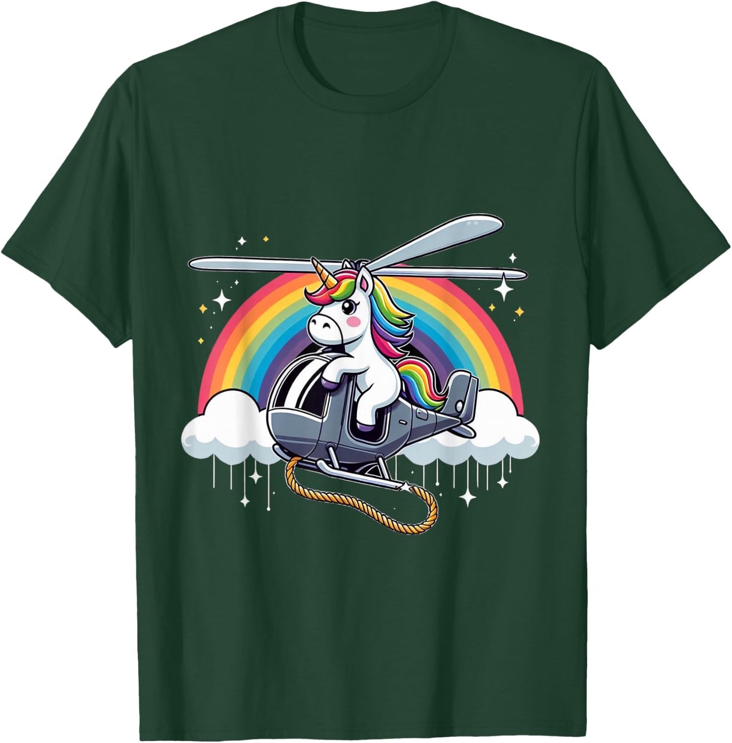 Unicorn Riding Helicopter T-Shirt - T-Shirt | Forest