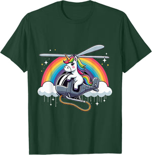 Unicorn Riding Helicopter T-Shirt - T-Shirt | Forest