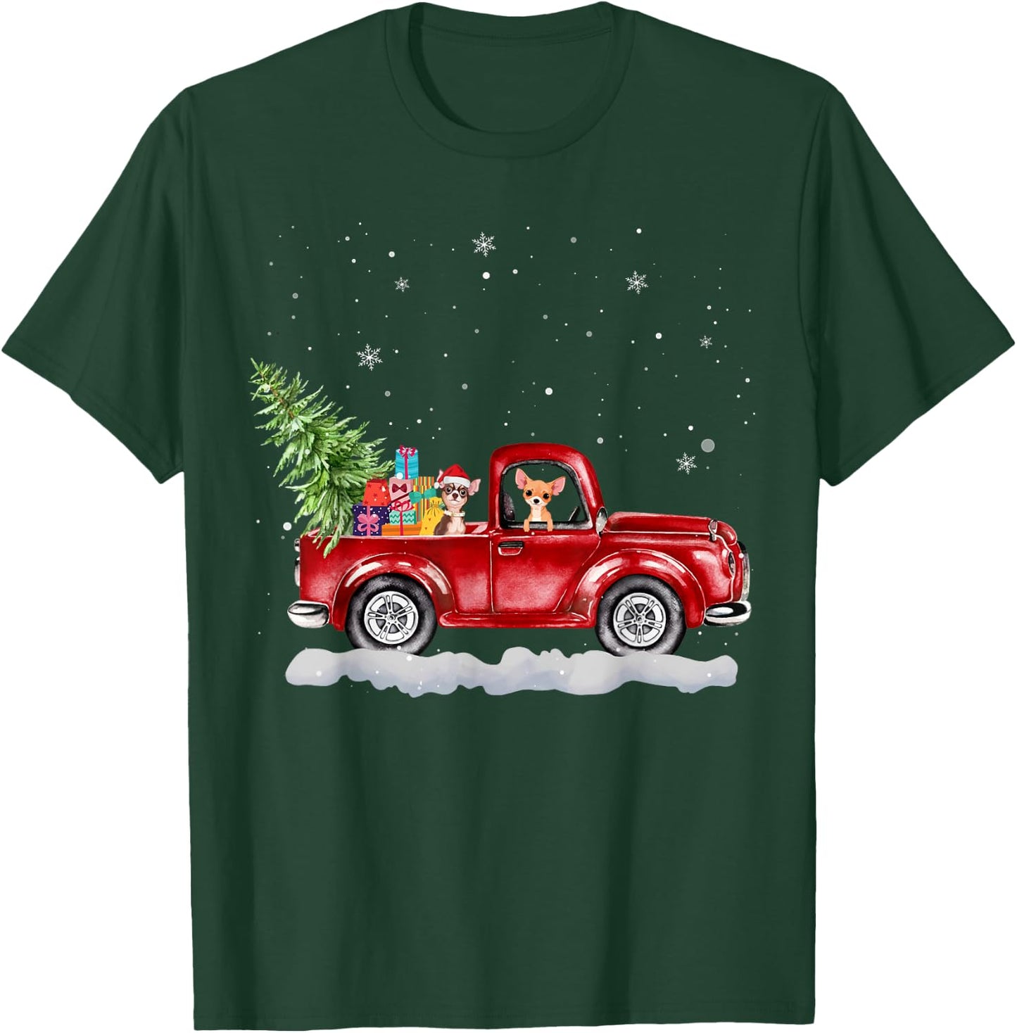 Christmas Chihuahua Dogs Ride Red Truck Costumer T-Shirt - T-Shirt | Forest