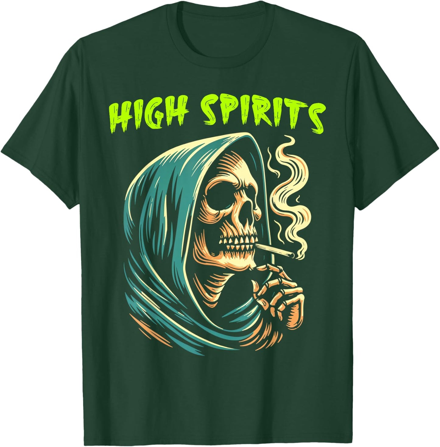 High Spirits Skull Smoking Reaper Grim Reaper High Spirits T-Shirt - T-Shirt | Forest