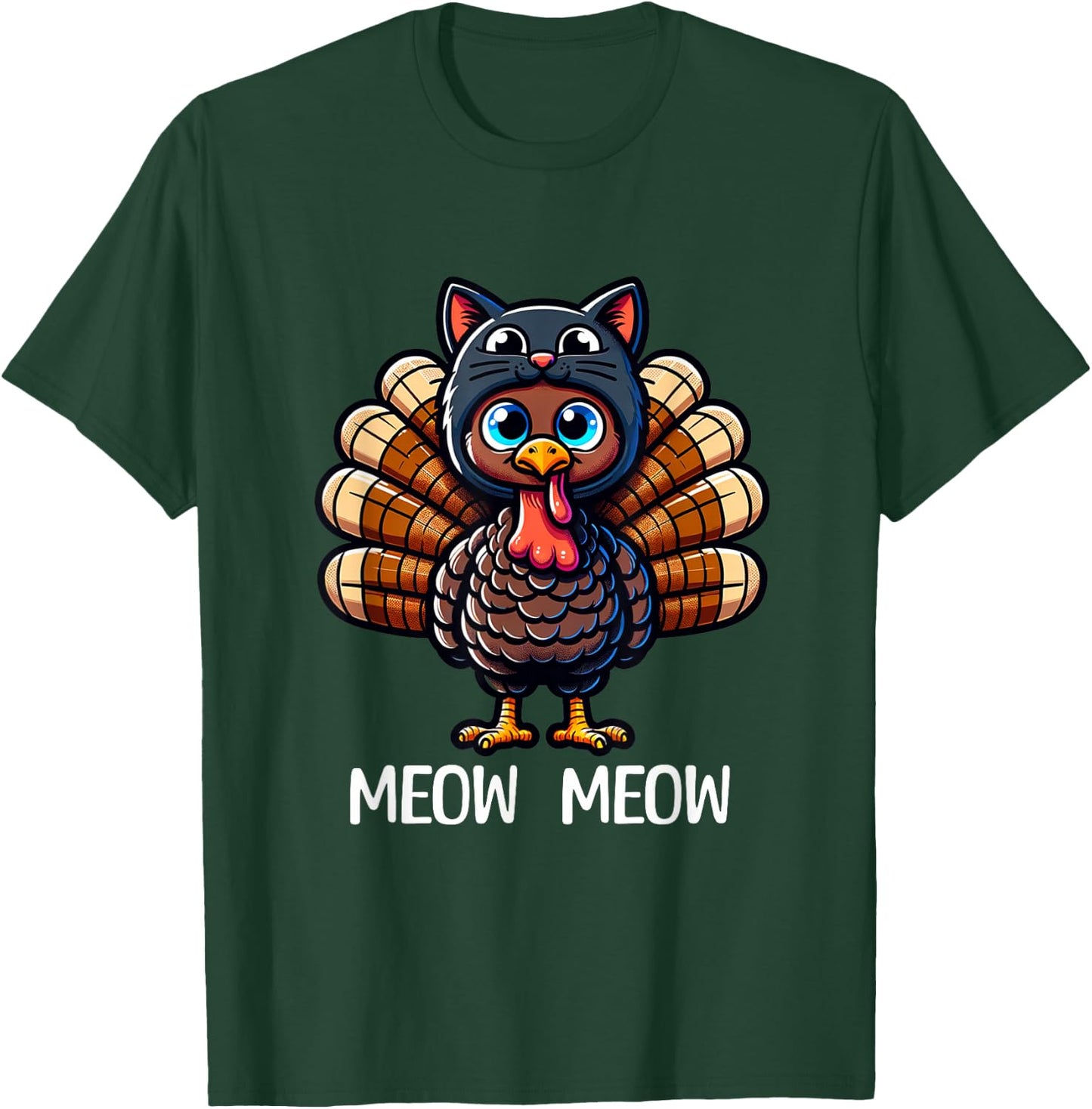 Thanksgiving Turkey Cat Men Women Funny Thanksgiving T-Shirt - T-Shirt | Forest