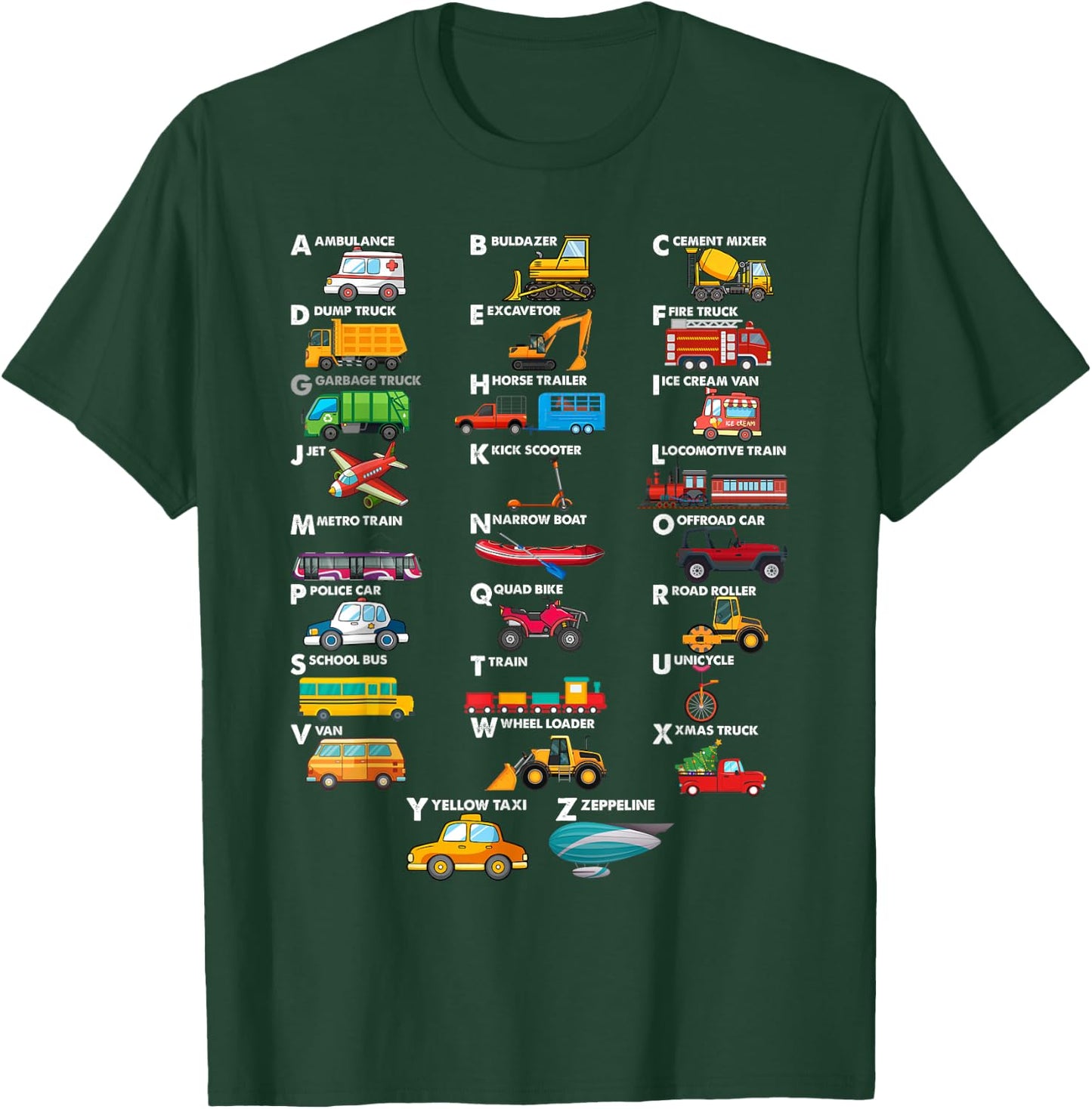 Truck Construction Vehicles ABC Boys Men Women Toddler T-Shirt - T-Shirt | Forest