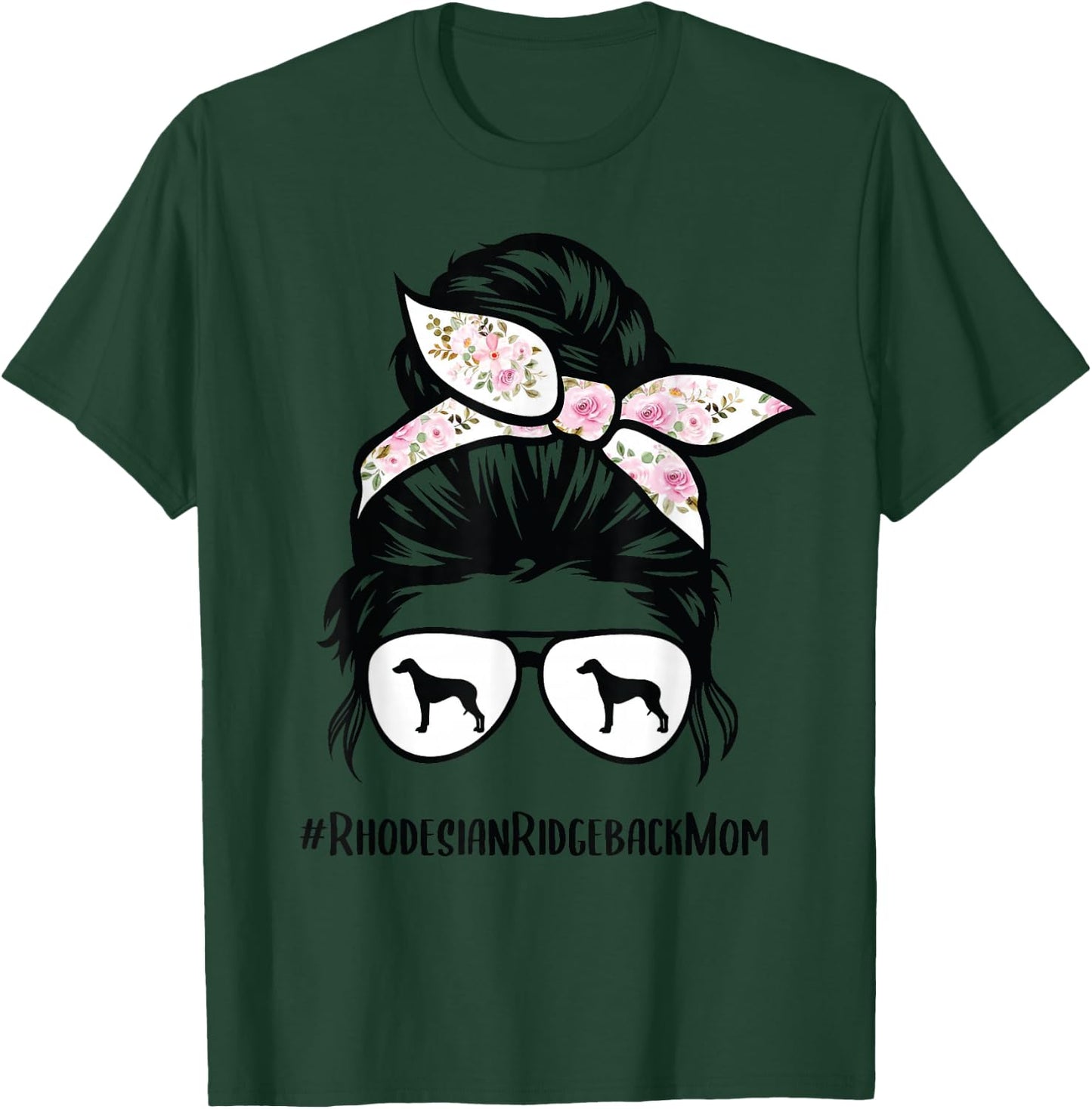 Rhodesian Ridgeback Mom Dog Messy Bun Hair Glasses , gray, s T-Shirt - T-Shirt | Forest