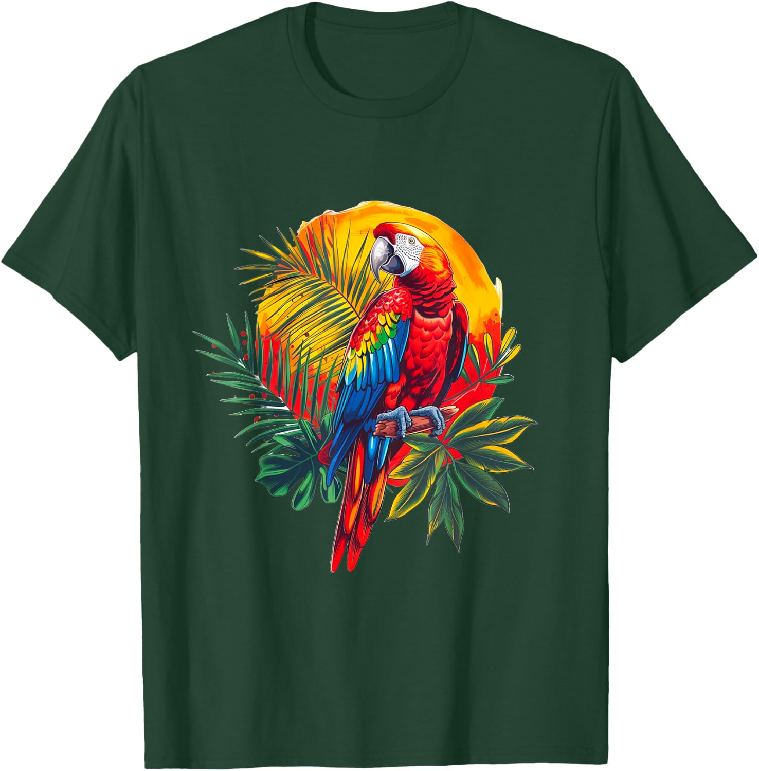 Scarlet Macaw Paradise: Tropical Parrot and Nature Sunset T-Shirt - T-Shirt | Forest