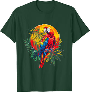 Scarlet Macaw Paradise: Tropical Parrot and Nature Sunset T-Shirt - T-Shirt | Forest