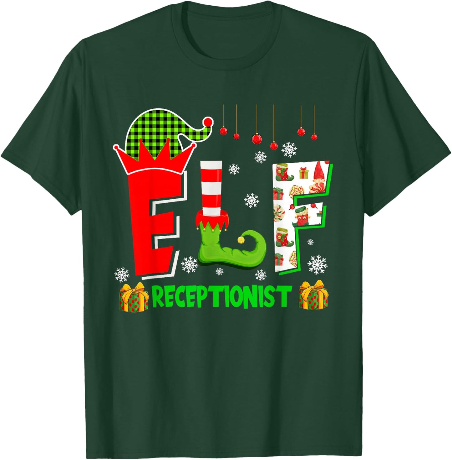 Elf Receptionist Christmas Costume Matching Elf Lover Family T-Shirt - T-Shirt | Forest